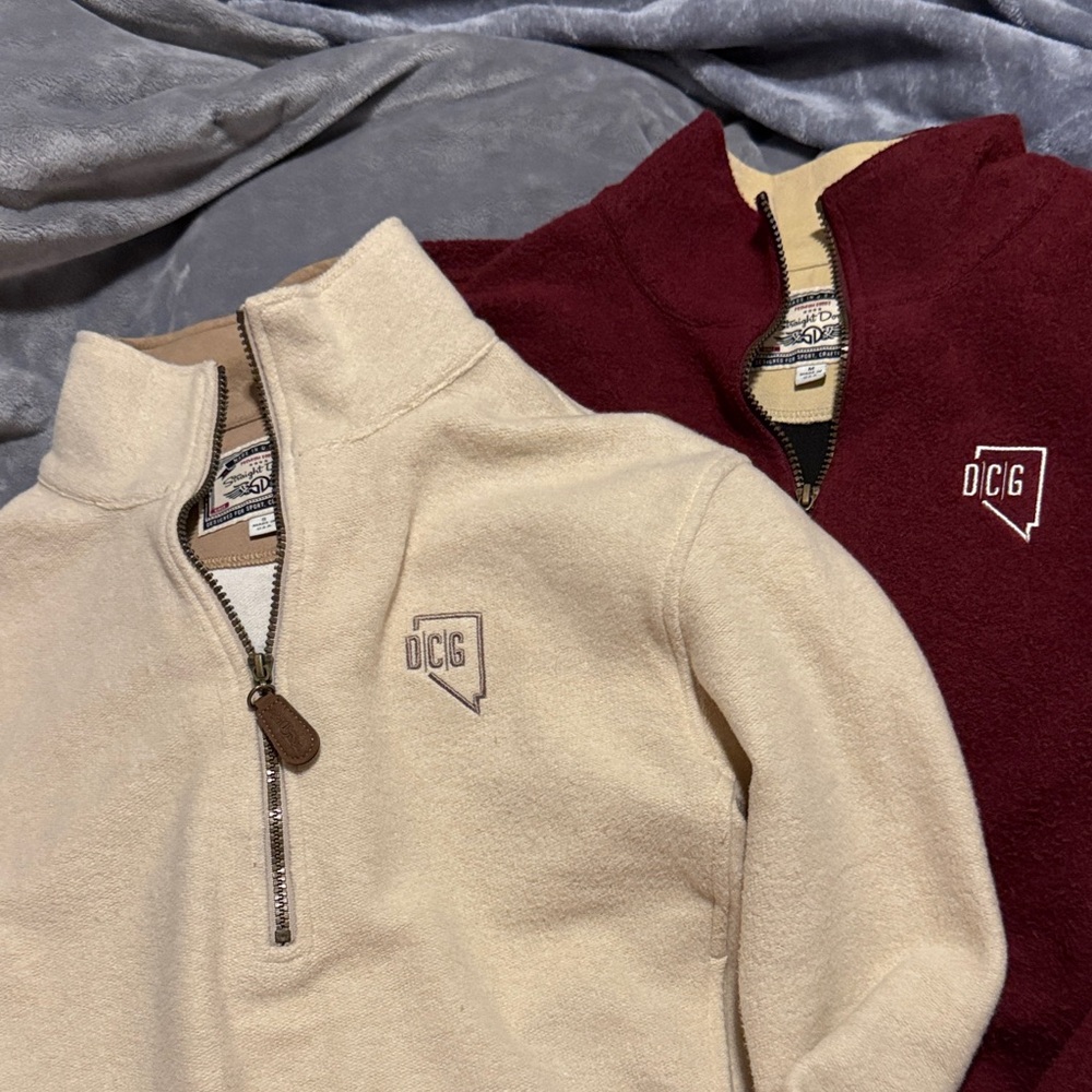 Women’s Half-Zip Fleece Pullovers - Cream & Burgundy